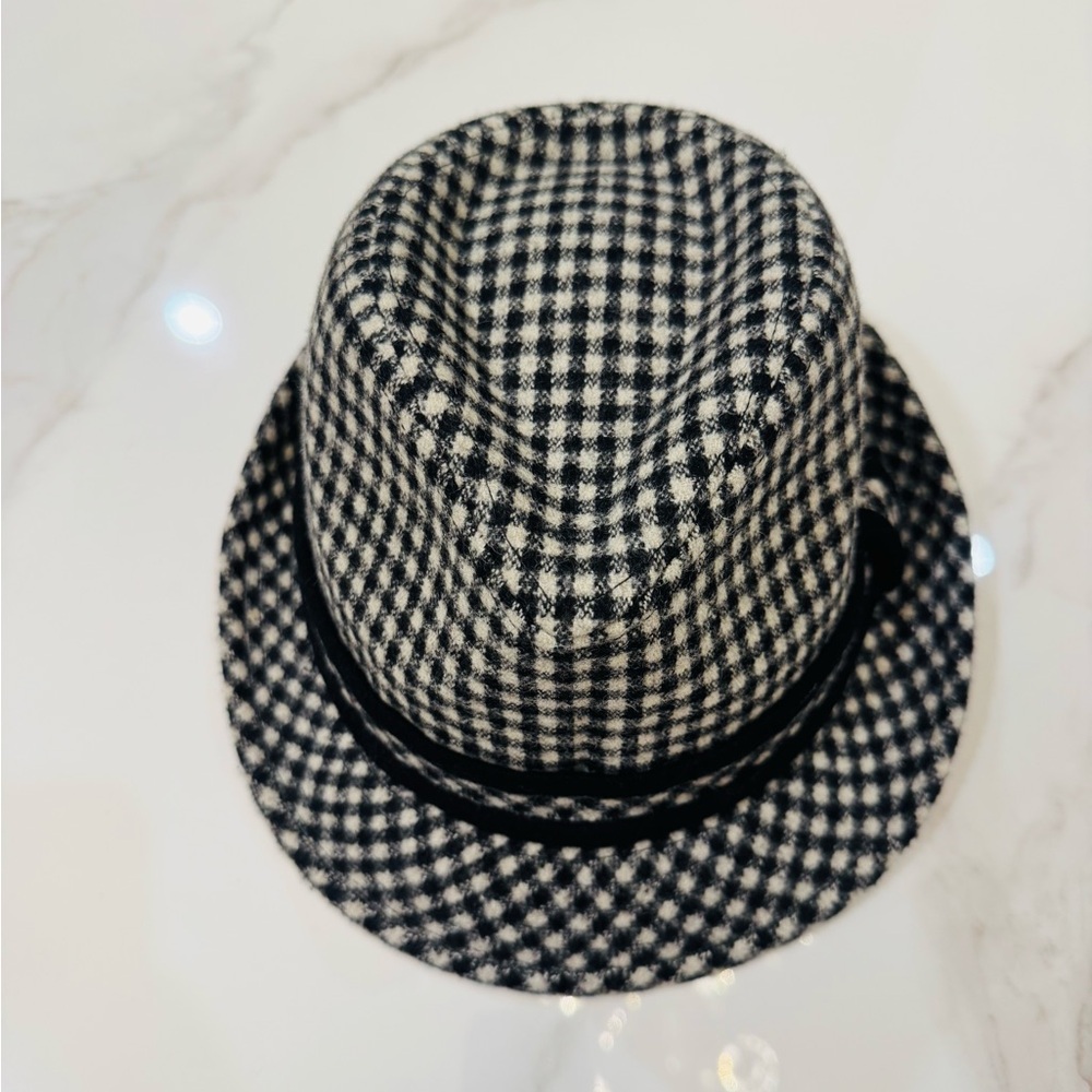 Classic black, white, and gray checkered wool felt women's hat one size